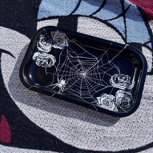 DOLLS KILL DOLLS HOME BLACK SPIDERWEB ROSE GRAPHIC METAL TRAY